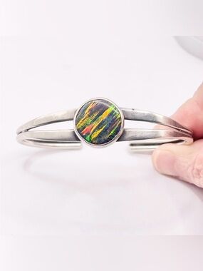 Vintage Black Opal Mexico 925 Sterling Silver Bracelet